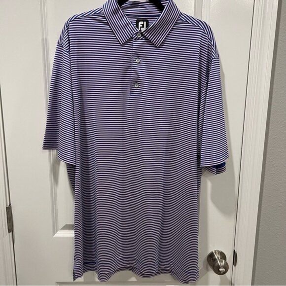 FOOTJOY Men’s Golf Polo - Pink & Blue Stripe - Picture 1 of 4